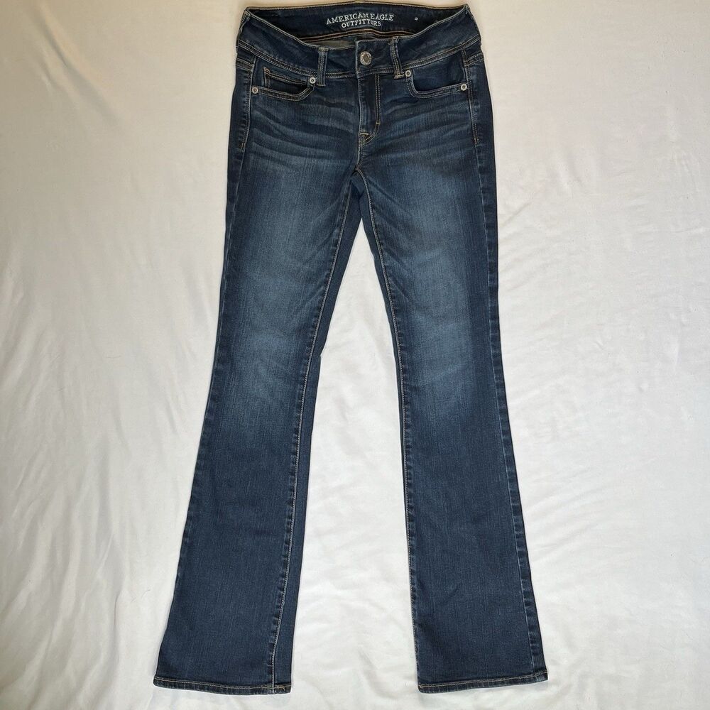 American Eagle Jeans Womens Size 2 30x32 Kick Boot Cut Dark Wash Low Rise Y2K